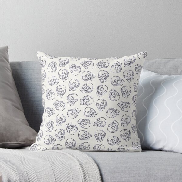 Real linocut skull print pattern Throw Pillow