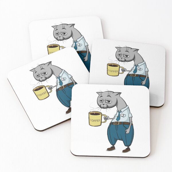 Item preview, Tired cat office worker and coffee designed and sold by maksimovart.