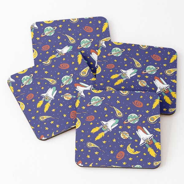 Item preview, Vector blue space shuttle blast off with colorful stars, moon and comet repeat pattern.  designed and sold by jamiesoondesign.