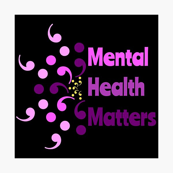 Item preview, Mental Health Matters Semi Colon Flower Affirmation on Black designed and sold by CottoVerdi.