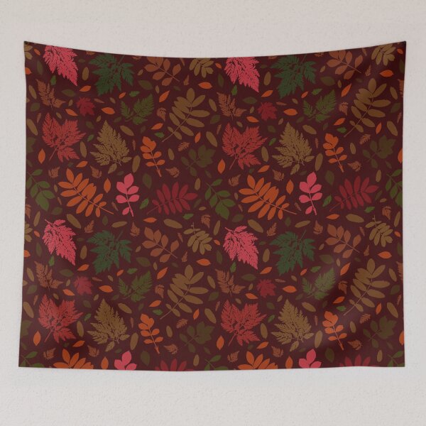 Item preview, Multicolor autumn leaves 7. Wild herbs seamless pattern on maroon brown. Autumn leaf fall. Wild life designed and sold by Yulia Chepurova.