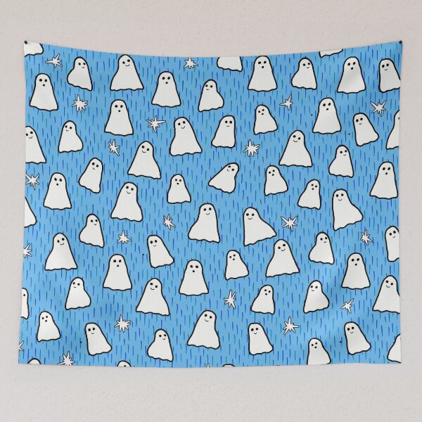 Item preview, Ghosts and Sparkles Halloween Pattern on Light Blue designed and sold by Harriet Linton.