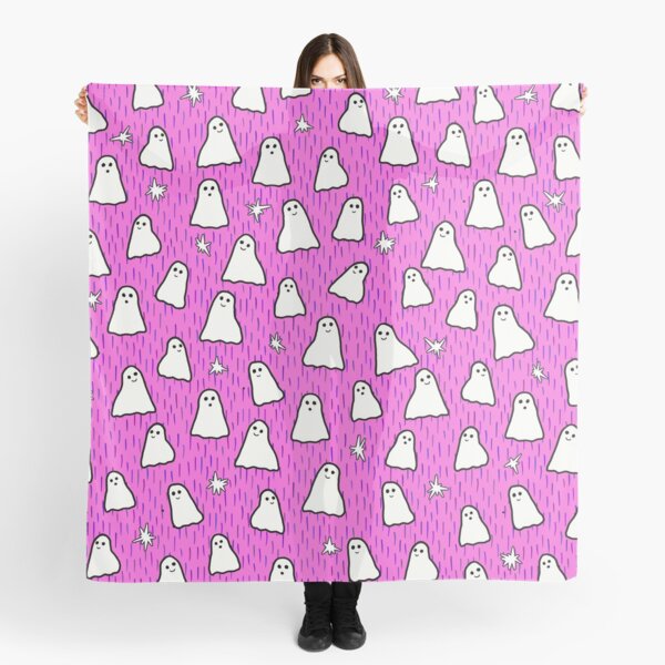 Ghosts and Sparkles Halloween Pattern on Pink Scarf