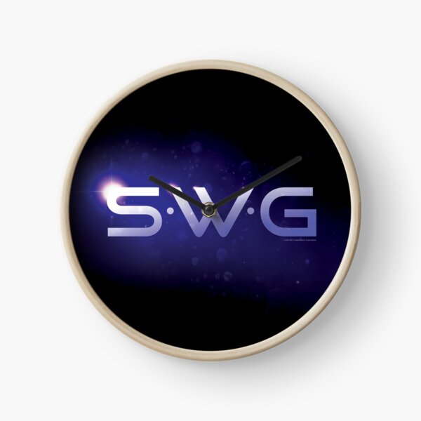 "SWG" (Single White Glove) purple haze logo. Clock