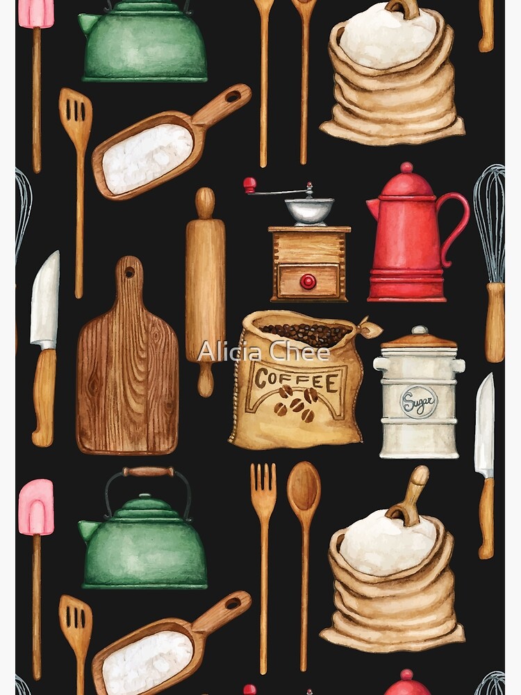 Kitchen Utensils (Green) Art Print for Sale by ArtByDecember