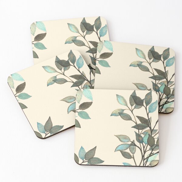 Item preview, Leaves branches II watercolor painting blue beige  designed and sold by GittaG74.
