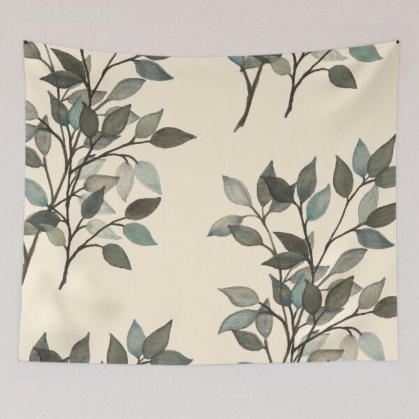 Item preview, Leaves branches II watercolor painting blue beige  designed and sold by GittaG74.