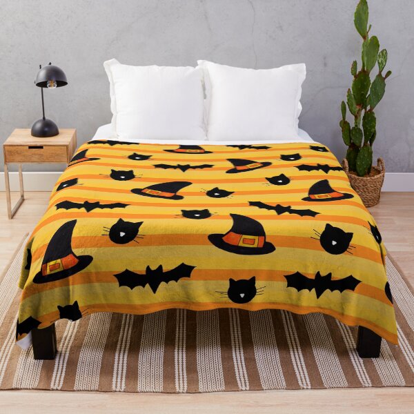 Item preview, Cats, Bats and Hats Halloween Pattern on Orange designed and sold by Harriet Linton.