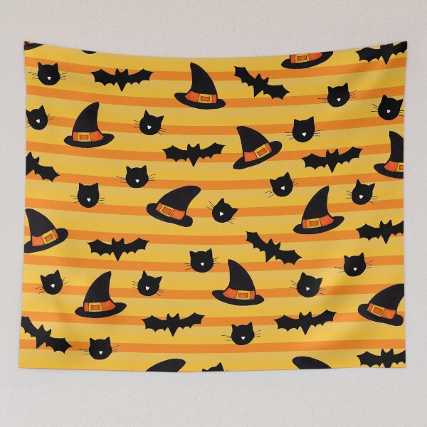 Item preview, Cats, Bats and Hats Halloween Pattern on Orange designed and sold by Harriet Linton.