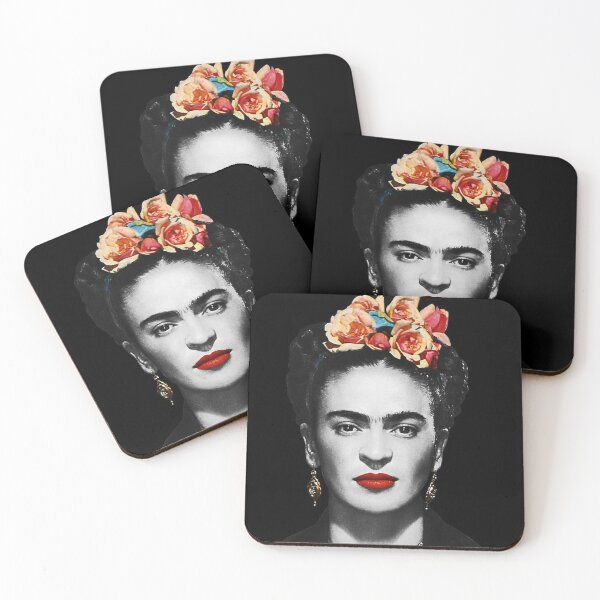 black and white frida kahlo Coasters (Set of 4)