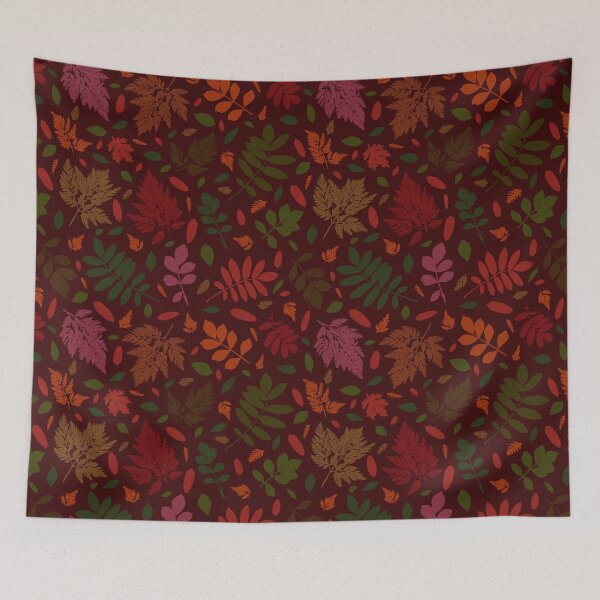 Item preview, Multicolor autumn leaves 8. Wild herbs seamless pattern on maroon brown. Autumn leaf fall. Wild life designed and sold by Yulia Chepurova.