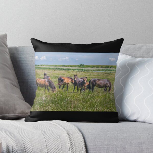 Wild horses enjoying Danish summer Throw Pillow