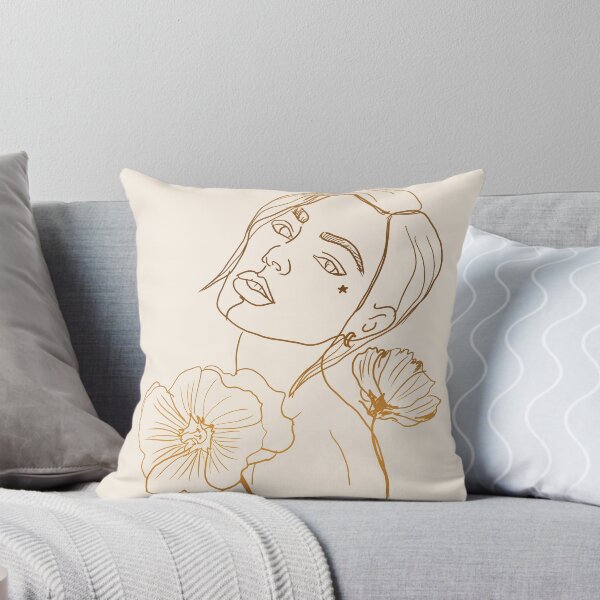 Item preview, Golden Line art of a Beautiful woman with flowers designed and sold by AznavourByKarin.