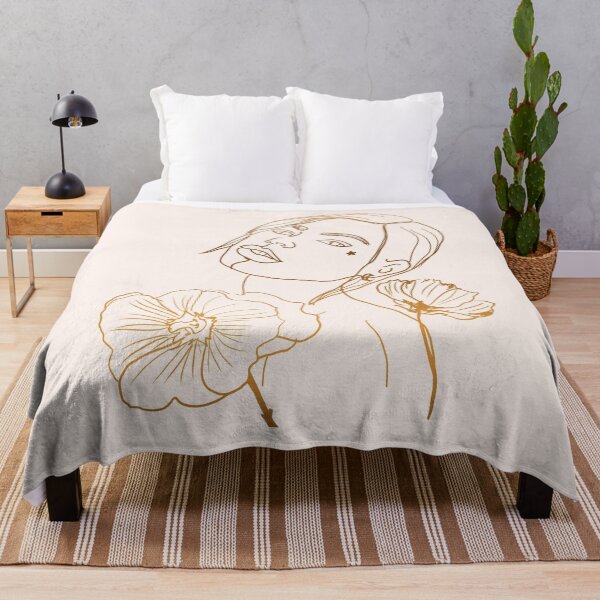 Item preview, Golden Line art of a Beautiful woman with flowers designed and sold by AznavourByKarin.