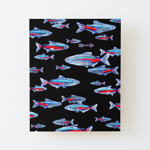 fish neon tetra watercolor fisherman guppy butterflyfish sea Wood Mounted Print
