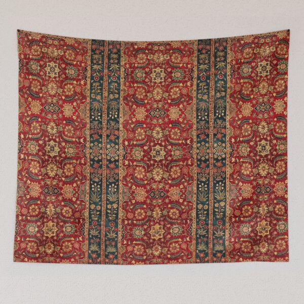 Item preview, Antique Indian Floral Carpet with Red Blue Ivory Vines .Flowers,Leaves, Blossoms in Red designed and sold by BulganLumini.