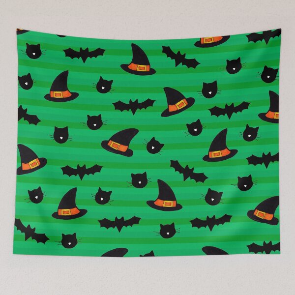 Item preview, Cats, Bats and Hats Halloween Pattern on Green designed and sold by Harriet Linton.