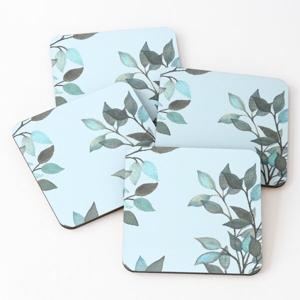 Item preview, Leaves branches II watercolor painting light blue designed and sold by GittaG74.