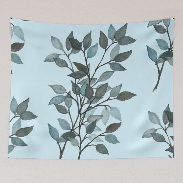 Item preview, Leaves branches II watercolor painting light blue designed and sold by GittaG74.