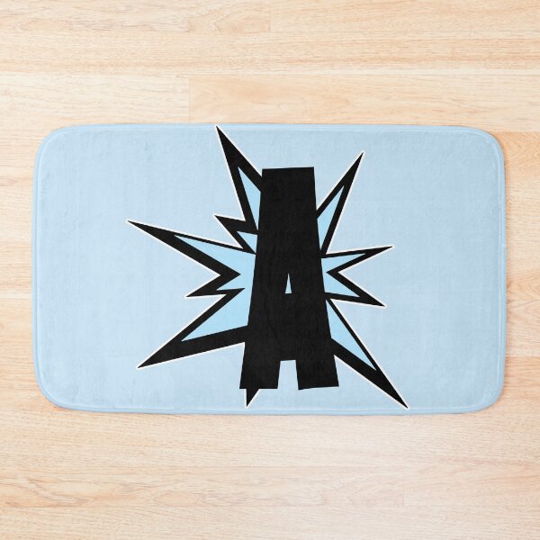 Item preview, Alphabet A letter in light blue as comic hero cartoon monogram initials designed and sold by MadandMean.