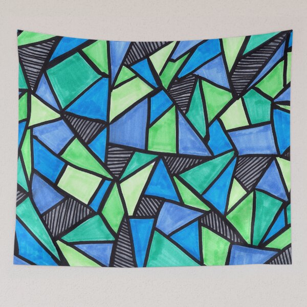 Item preview, Stained Glass Geometric Pattern in Green and Blue designed and sold by Harriet Linton.