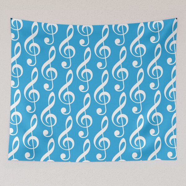 Item preview, White Treble Clef on Cyan Blue designed and sold by QuarterMoon.
