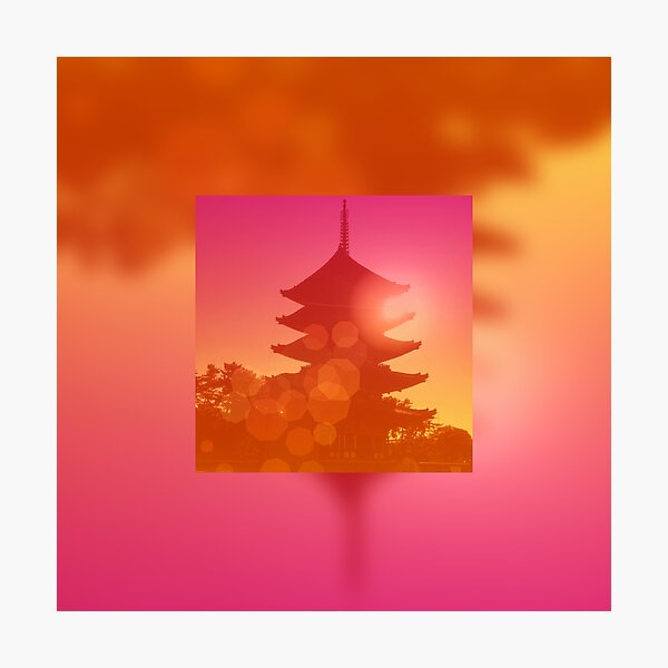Gorgeous Pagoda Silhouette Sunset Light Leak Gradation Photographic Print