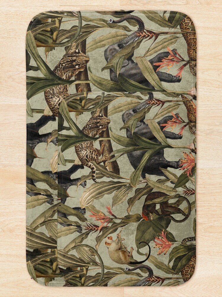 Alternate view of Vintage Tropical Jungle Pattern Bath Mat