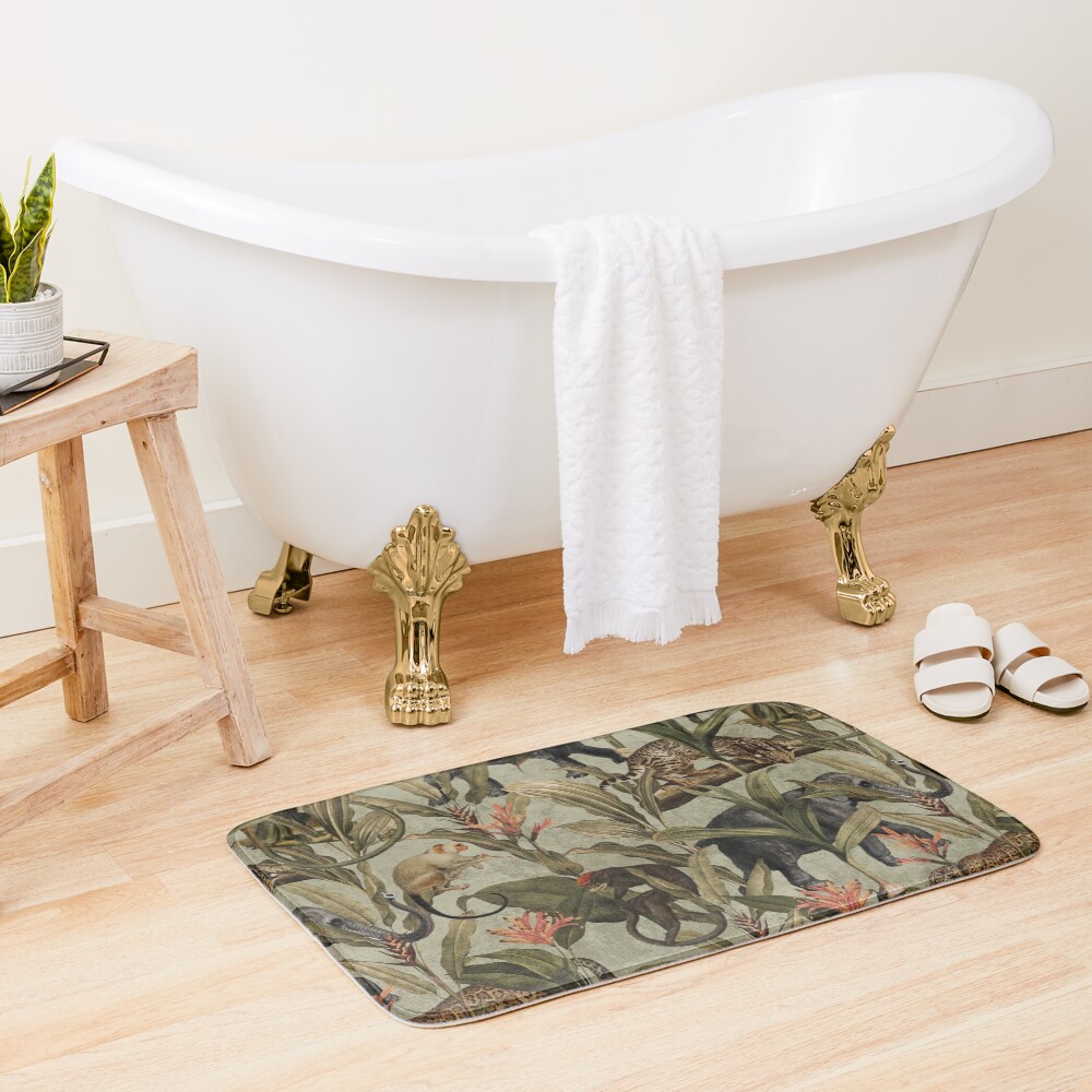 Vintage Tropical Jungle Pattern Bath Mat