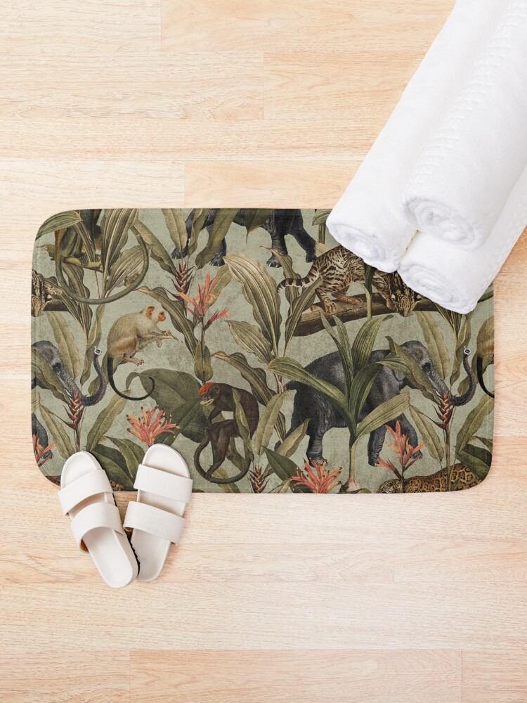 Alternate view of Vintage Tropical Jungle Pattern Bath Mat