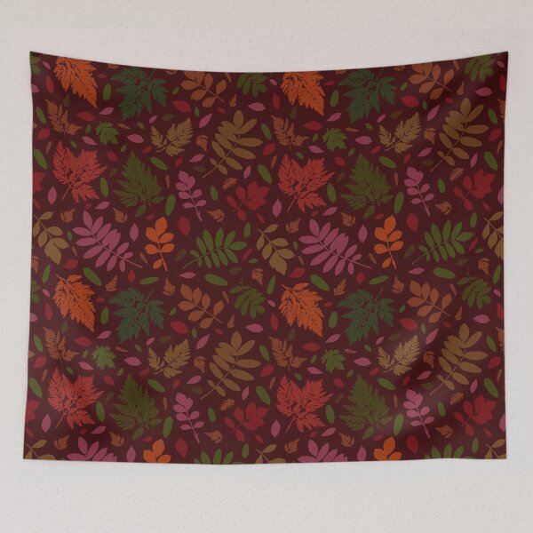 Item preview, Multicolor autumn leaves 9. Wild herbs seamless pattern on maroon brown. Autumn leaf fall. Wild life designed and sold by Yulia Chepurova.