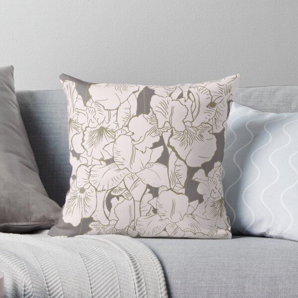 Iris in cream and Gray Throw Pillow