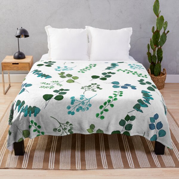 Aperçu de l'œuvre Conception de feuilles d'eucalyptus bleu et vert sur fond blanc. créée et vendue par KamTamDesigns11.