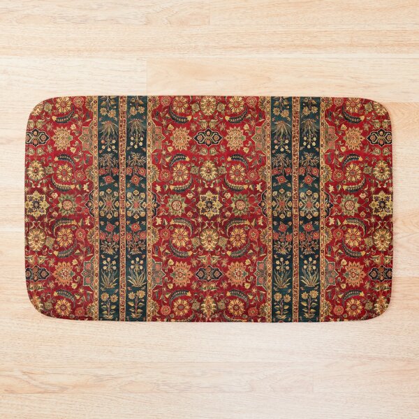 Item preview, Antique Indian Floral Carpet with Red Blue Ivory Vines .Flowers,Leaves, Blossoms in Red designed and sold by BulganLumini.