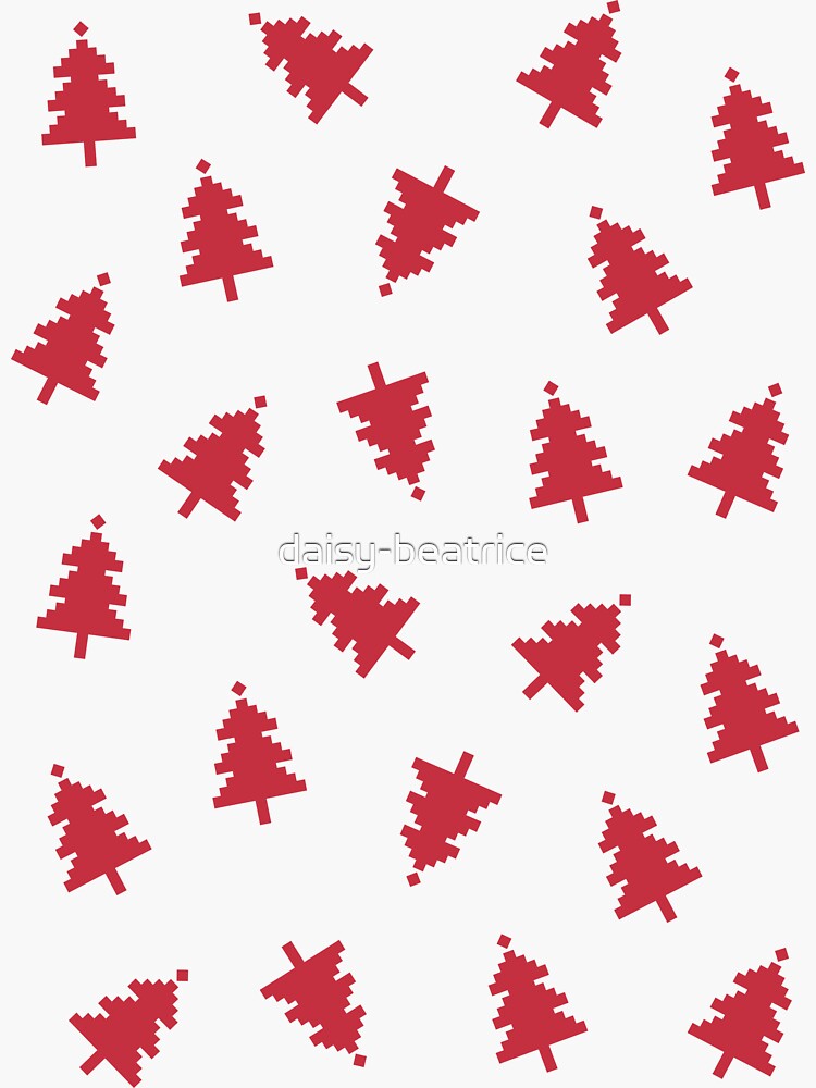 Thumbnail 3 of 3, Sticker, Pixel Forest Pattern in Vintage Red designed and sold by daisy-beatrice.