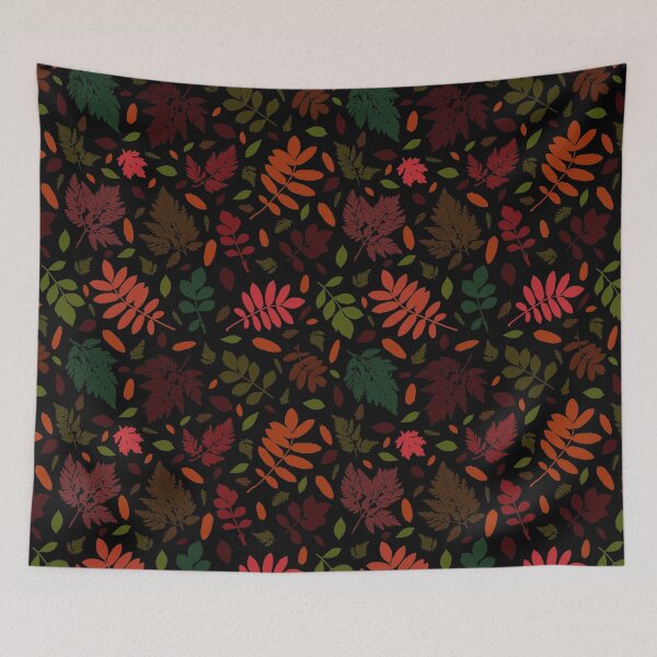 Item preview, Multicolor autumn leaves 11. Wild herbs seamless pattern on black. Autumn leaf fall. Wild life designed and sold by Yulia Chepurova.