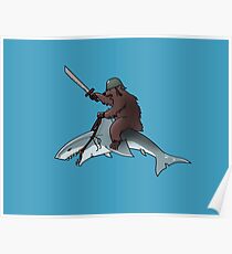 Bear riding a shark Poster