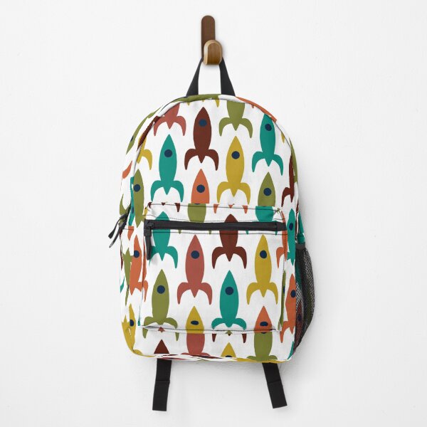 Item preview, Space Age Rocket Ships - Colorful Mid-Century Modern Atomic Age Aerospace Pattern in Teal, Olive, Mustard, Orange, and White designed and sold by kierkegaard.