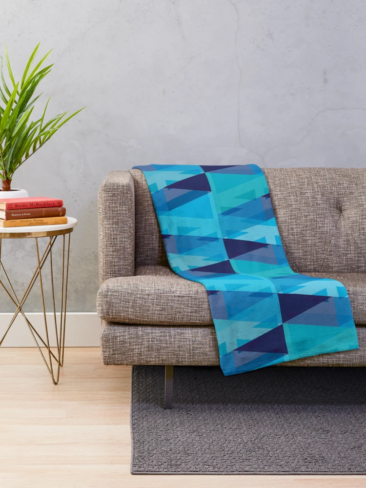 Thumbnail 2 of 6, Throw Blanket, Vertical Triangles Pattern – Blue designed and sold by RoguePatterns.