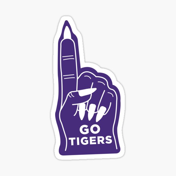 "LSU TIGERS PURPLE FEMININE FOAM FINGER" Sticker by heymcky Redbubble