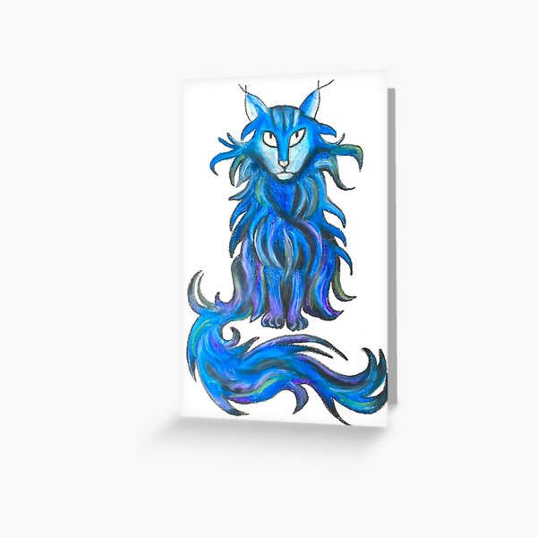 Blue Magical Cat Greeting Card