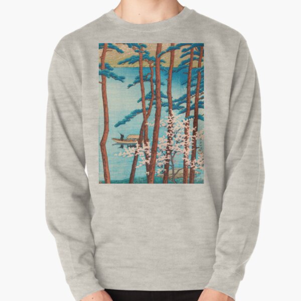 Spring in Arashiyama (Haru no Arashiyama) by Kawase Hasui Japanese Woodblock Print Vintage Art East Asian Cultural Art Beautiful Magical Colorful Landscapes Pullover Sweatshirt