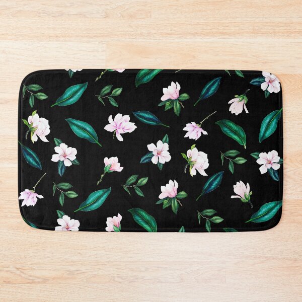 Item preview, Pastel pink magnolia flowers design on black background. designed and sold by KamTamDesigns11.