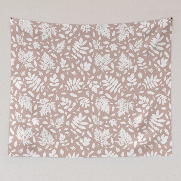 Item preview, Monochrome leaves 1. Wild herbs seamless pattern white on dusty pink-beige. Autumn leaf fall. Wild life designed and sold by Yulia Chepurova.
