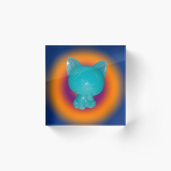 Blue Resin Kitty with circle background Acrylic Block