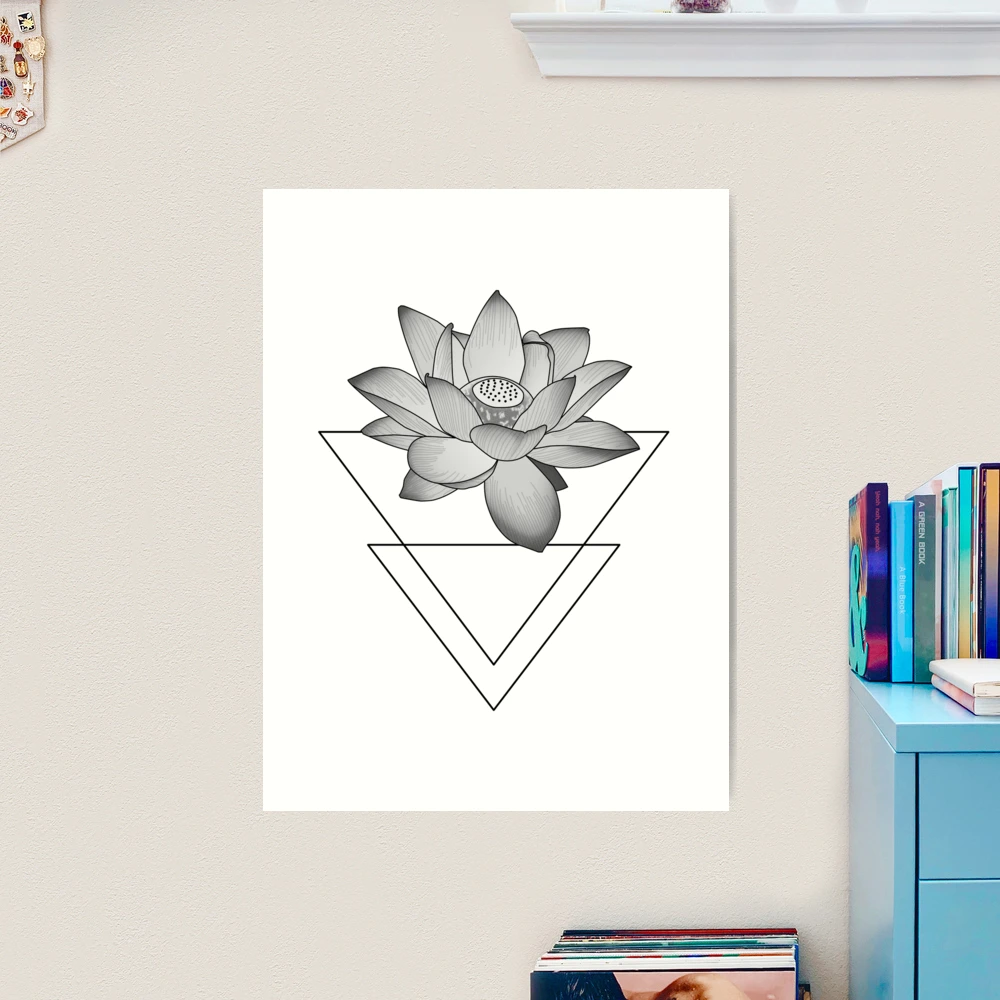 Japanese Lotus Flower with Triangles, Minimalist Tattoo Yoga Style