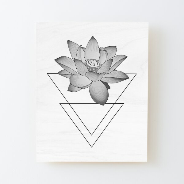 Pink Japanese Lotus Flower with Triangles, Minimalist Tattoo Yoga Style  Mounted Print for Sale by Koalaslifestyle