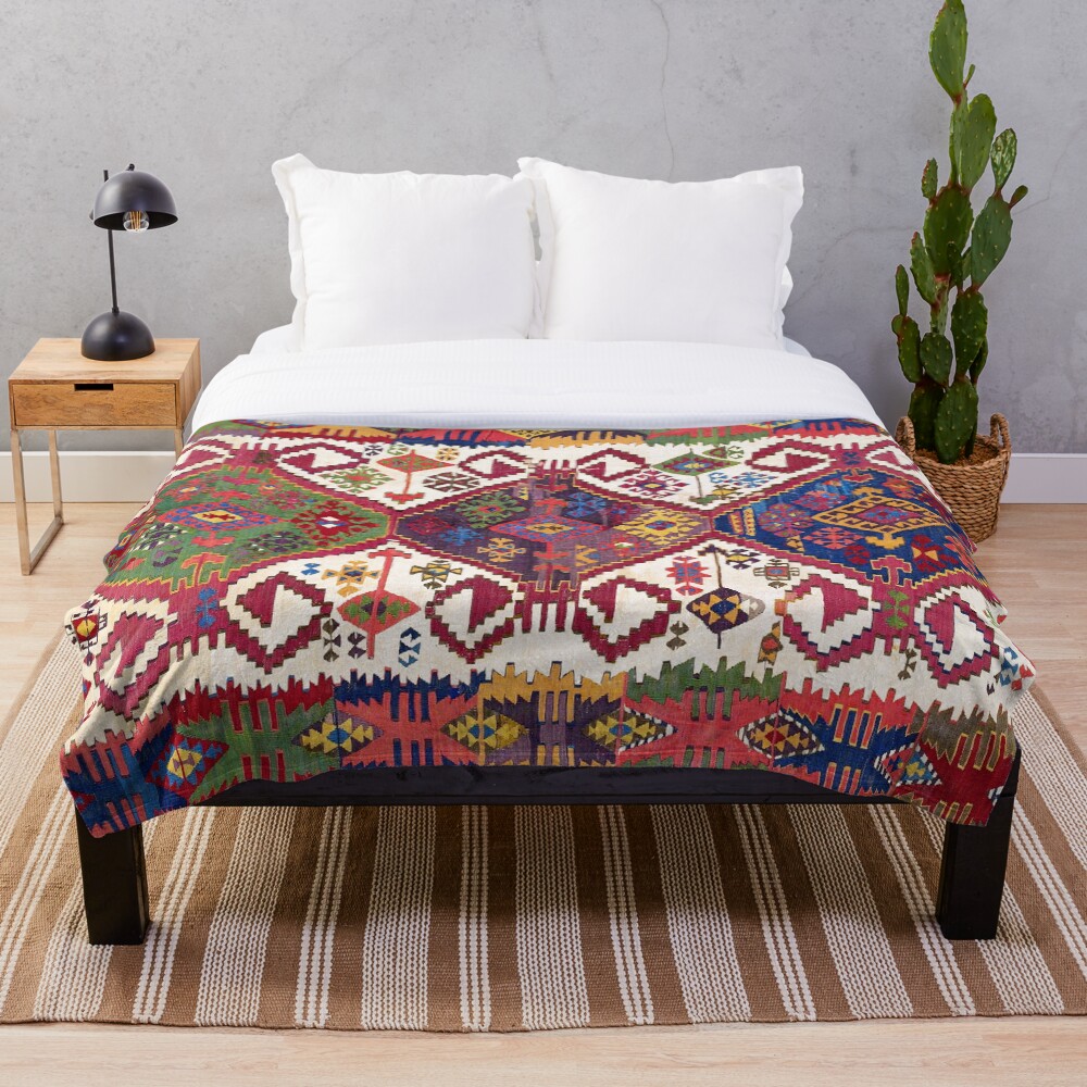 Adana Kilim South East Anatolia Antique Tribal Rug Print Throw Blanket