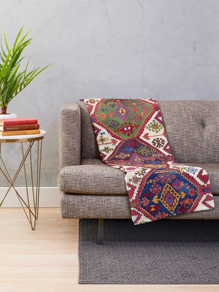Alternate view of Adana Kilim South East Anatolia Antique Tribal Rug Print Throw Blanket