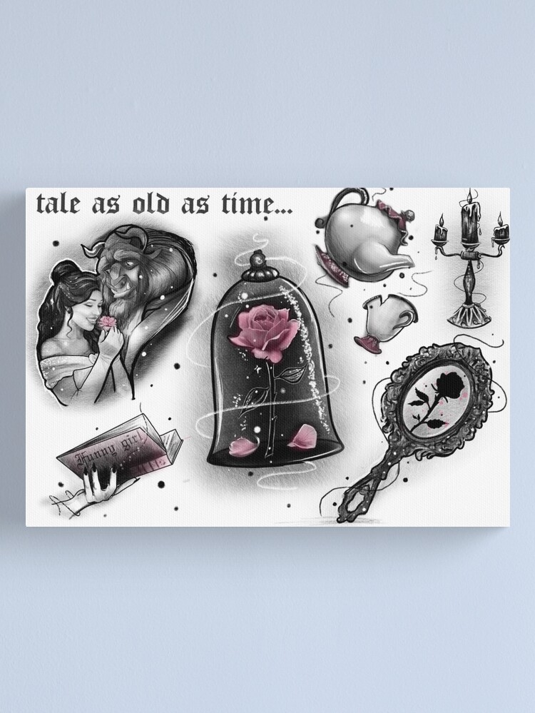 Disney Inspired Beauty And The Beast Tattoo Flash Canvas Print For Sale By Kaymieseven Redbubble